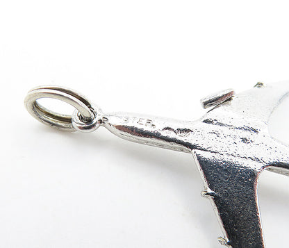 925 Sterling Silver  Vintage Shiny Petite Airplane Motif Drop Pendant  PT4213