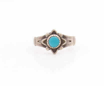 925 Sterling Silver Vintage Ring POST BELL Turquoise Floral Band  Sz 6  RG33816