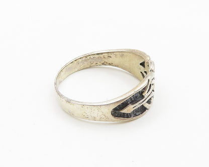 925 Sterling Silver  Vintage Shiny Oxidized Arrow Band Ring Sz 9  RG19350