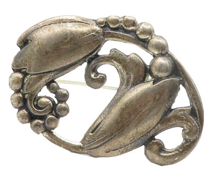 925 Sterling Silver  Vintage Dark Tone Floral Swirl Design Brooch Pin  BP5710