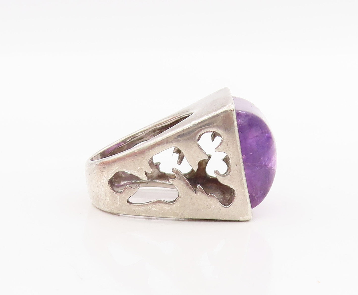 925 Sterling Silver Vintage Ring Amethyst Solid Geometric Band  Sz 9  RG34243