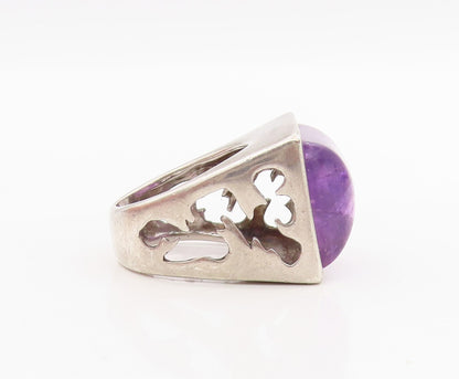 925 Sterling Silver Vintage Ring Amethyst Solid Geometric Band  Sz 9  RG34243