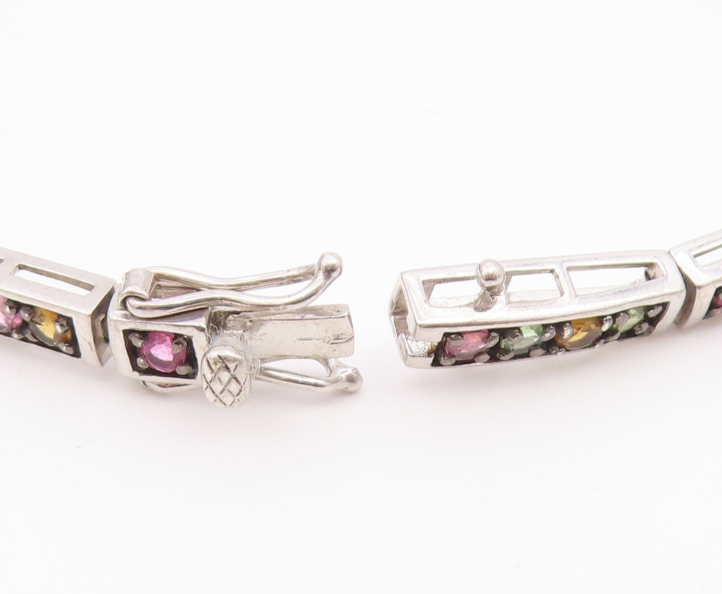 925 Sterling Silver Peridot & Multi Color Topaz Bar Chain Bracelet BT6855