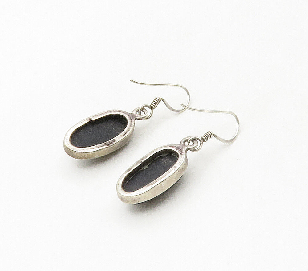 925 Sterling Silver Vintage Faceted Black Hematite Dangle Earrings EG8662
