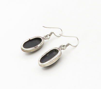 925 Sterling Silver Vintage Faceted Black Hematite Dangle Earrings EG8662