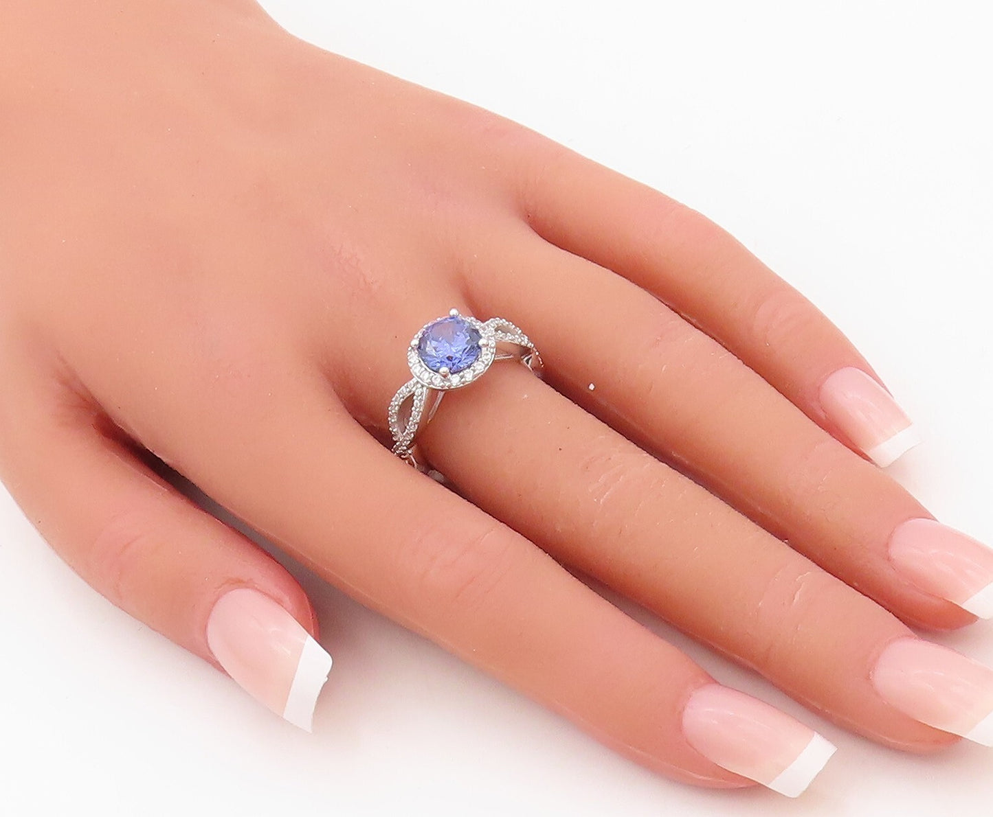 925 Sterling Silver Vintage Ring Round Sapphire Halo CZ Cutout Band Sz 7 RG30412