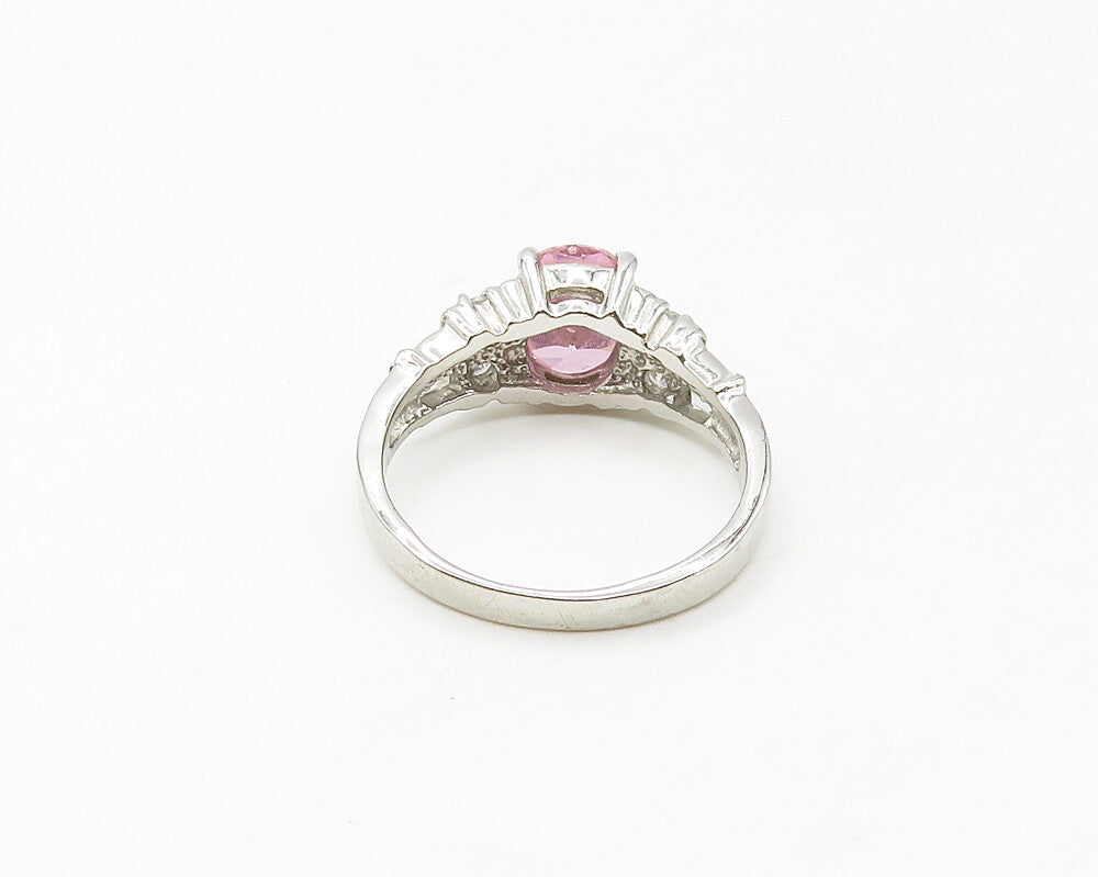 925 Sterling Silver  Shiny Pink & White Cubic Zirconia Band Ring Sz 7  RG17102