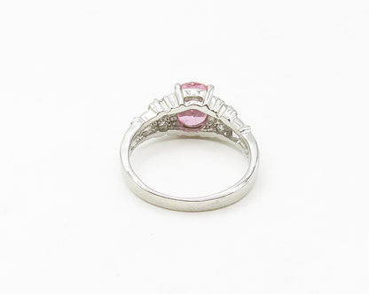 925 Sterling Silver  Shiny Pink & White Cubic Zirconia Band Ring Sz 7  RG17102