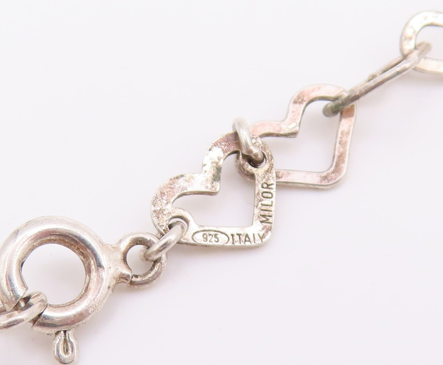 925 Sterling Silver Vintage Necklace Interlocking Hollow Love Hearts Link NE4735