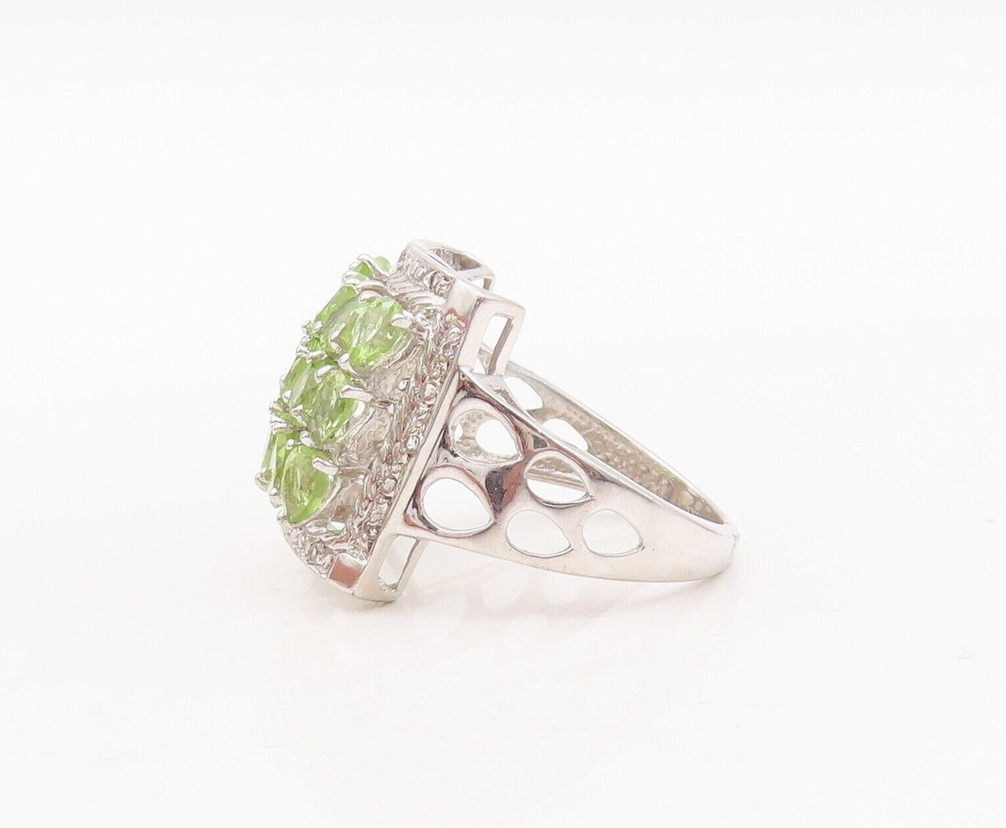 925 Sterling Silver Vintage Ring Square Framed Round Peridot Inlay Sz 7 RG29999