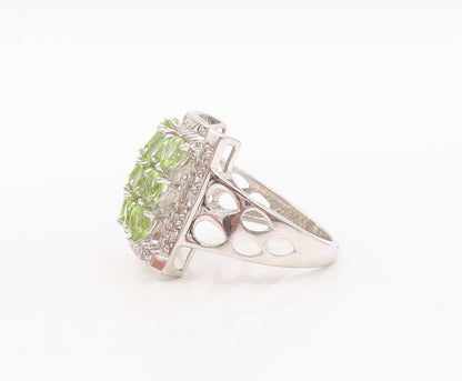 925 Sterling Silver Vintage Ring Square Framed Round Peridot Inlay Sz 7 RG29999