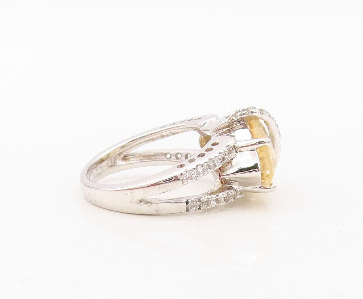 925 Sterling Silver Vintage Ring Marquise Cut Citrine & Topaz Band Sz 7 RG30403