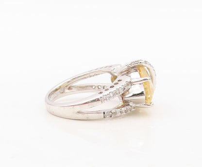 925 Sterling Silver Vintage Ring Marquise Cut Citrine & Topaz Band Sz 7 RG30403
