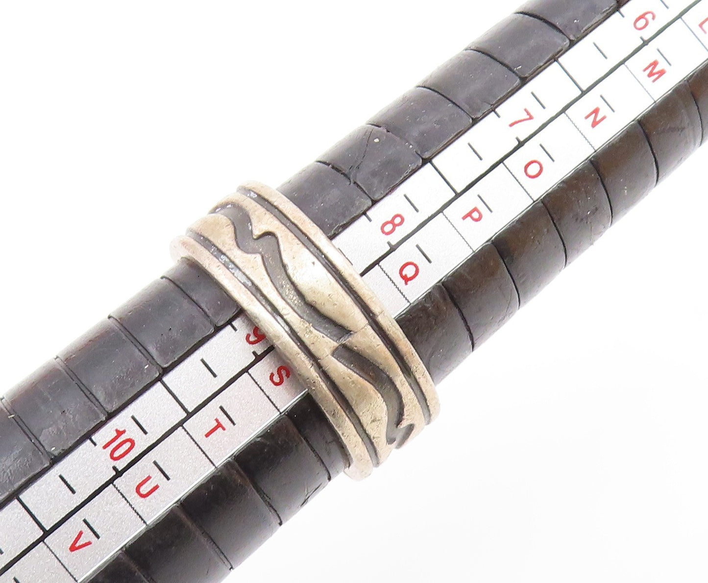 DESIGNER 925 Silver Vintage Oxidized Two Tone Design Band Ring  Sz 9  RG20368