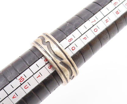 DESIGNER 925 Silver Vintage Oxidized Two Tone Design Band Ring  Sz 9  RG20368