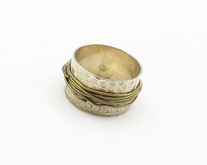 DESIGNER 925 Silver  Vintage Two Tone Wrapped Hammered Band Ring Sz 9  RG18254