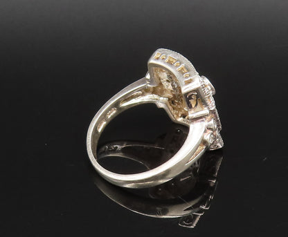 925 Silver  Vintage Openwork Square Frame Cubic Zirconia Ring Sz 9  RG25951