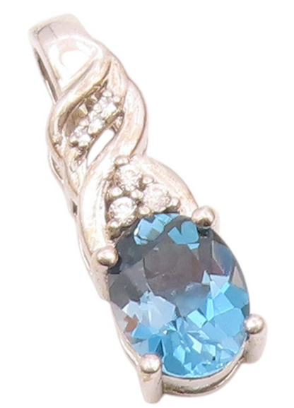 925 Sterling Silver  Vintage Shiny Prong Set Blue Topaz Pendant  PT15849