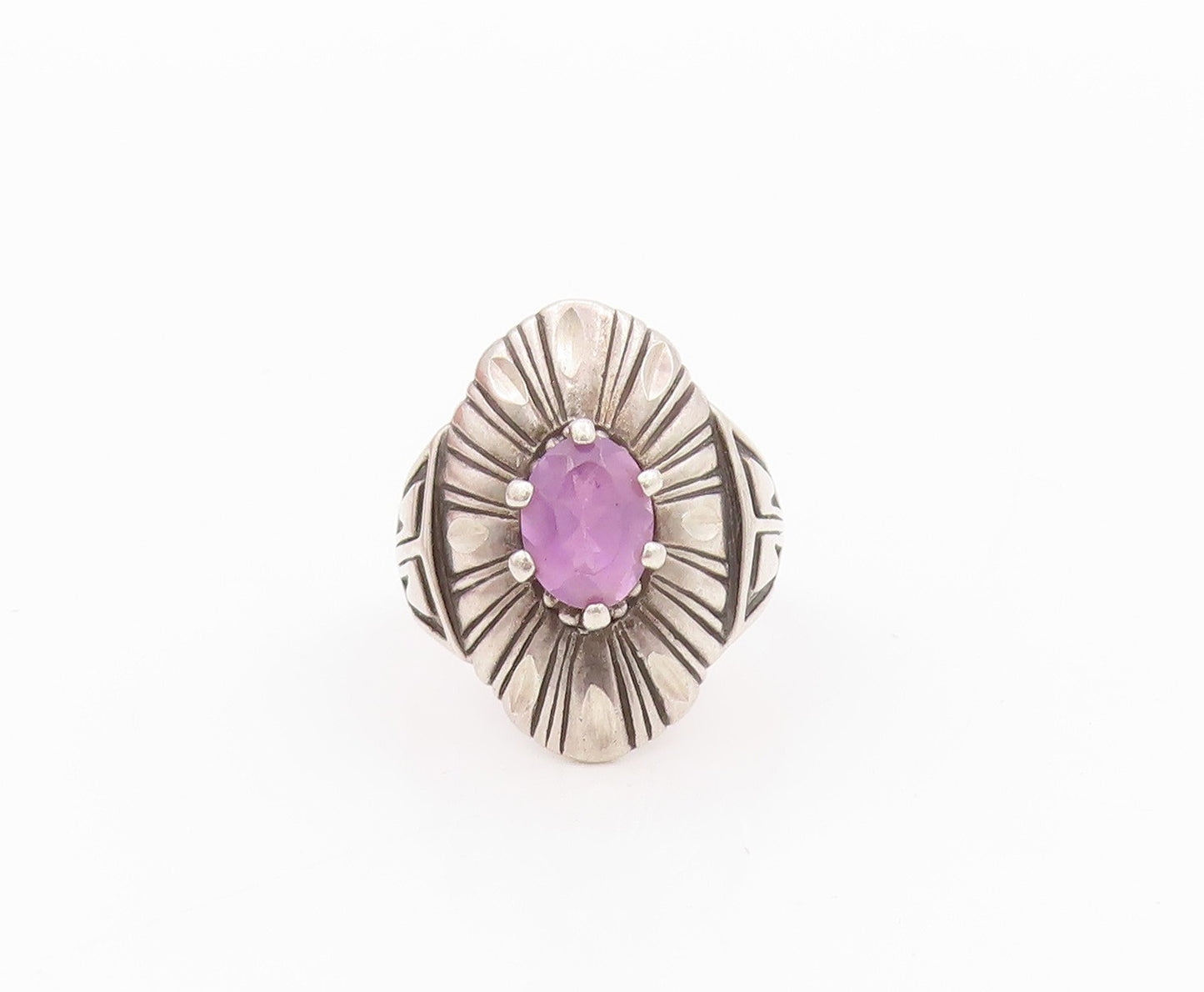 925 Sterling Silver Vintage Ring CAROLYN POLLACK Grooved Amethyst SZ 7.5 RG32214