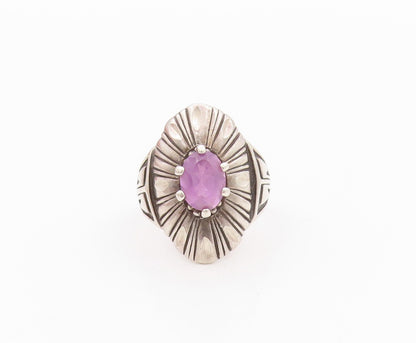 925 Sterling Silver Vintage Ring CAROLYN POLLACK Grooved Amethyst SZ 7.5 RG32214