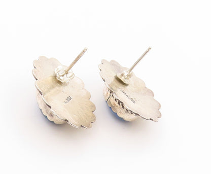925 Sterling Silver Vintage Earrings Oval Cabochon Turquoise Flower  EG13547