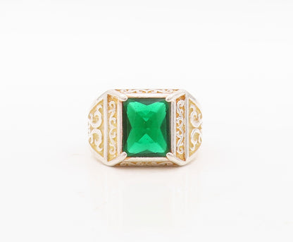 925 Sterling Silver Vintage Ring Swirly Carved Square Cut CZ  Sz 9  RG31134