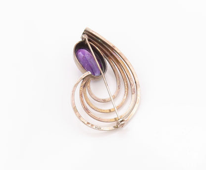 925 Sterling Silver Vintage Brooch Modernist Oval Amethyst Drop Cut Band BP11576