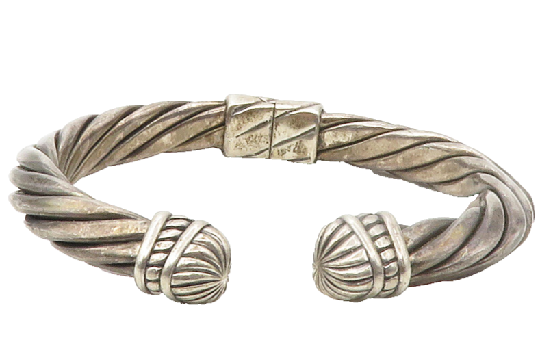 925 Sterling Silver  Vintage Dark Tone Fluted Ends Twist Cuff Bracelet  BT5504