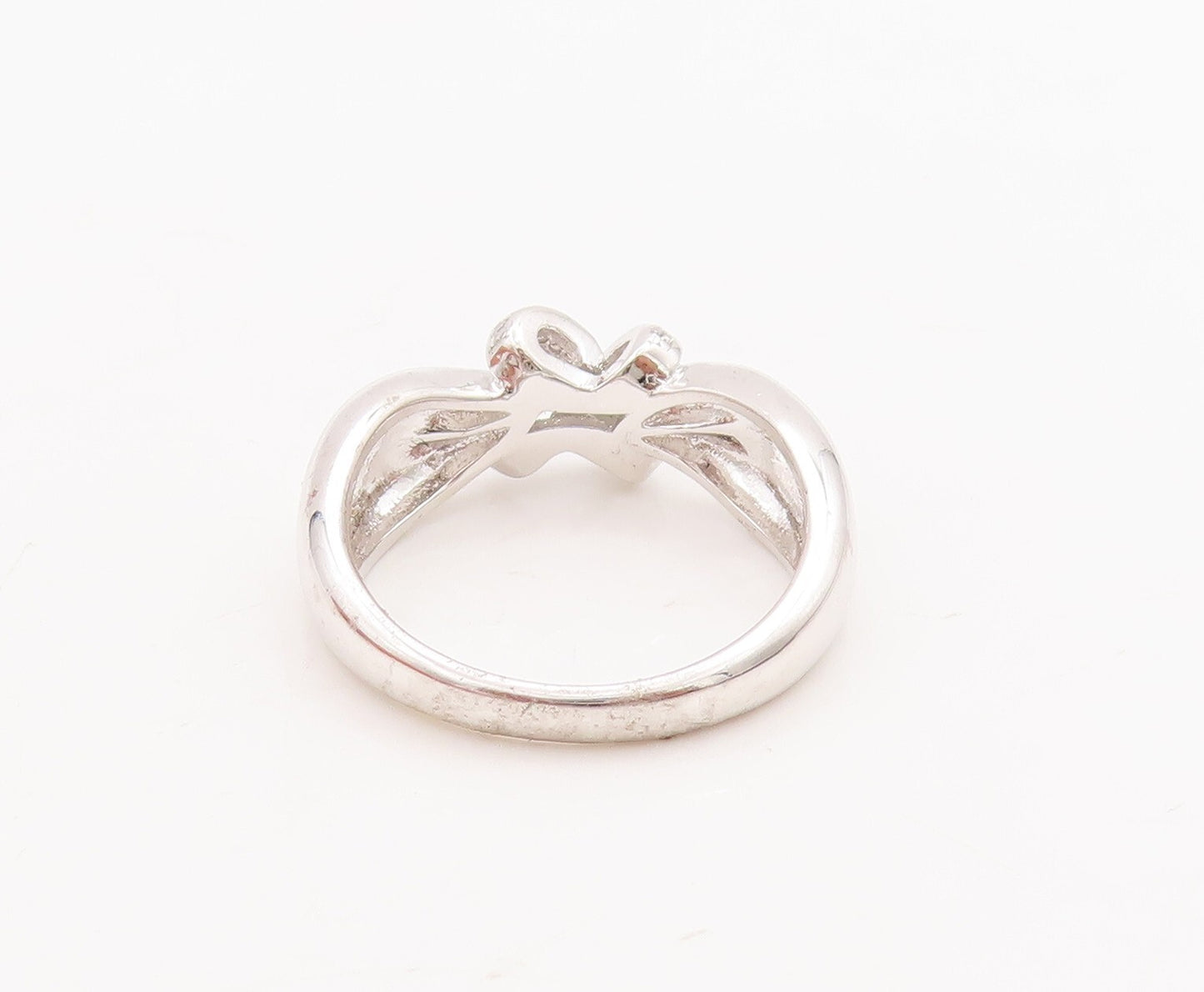 925 Sterling Silver Vintage Ring Designer Cutout CZ Inlay Knot  Sz 7  RG29253
