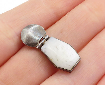 925 Sterling Silver  Vintage Mother Of Pearl Coffin Shape Hinge Pendant PT4731