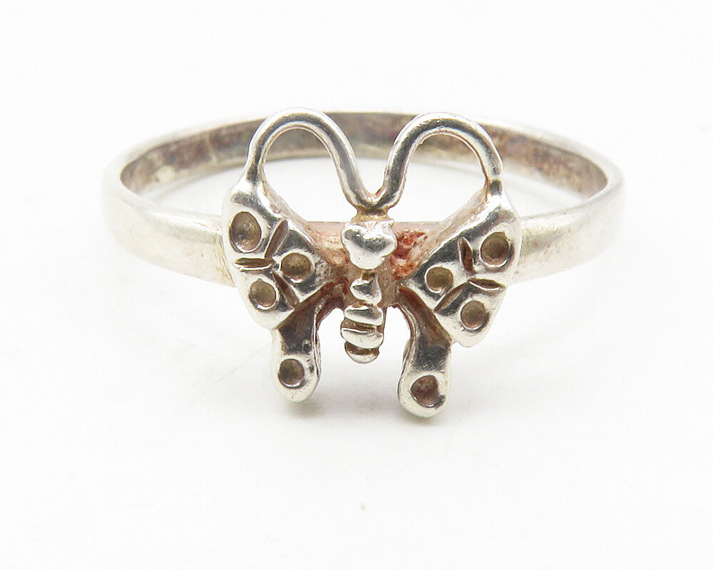 925 Sterling Silver  Vintage Shiny Butterfly Motif Band Ring Sz 8.5  RG11795