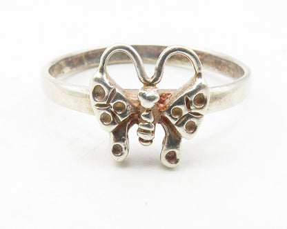 925 Sterling Silver  Vintage Shiny Butterfly Motif Band Ring Sz 8.5  RG11795