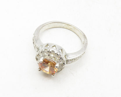 925 Sterling Silver  Vintage Peach Cubic Zirconia Band Ring Sz 8.5  RG9587