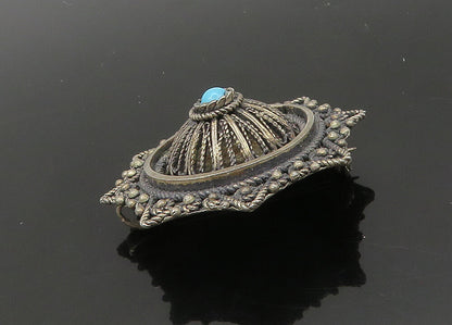 ISRAEL 925 Sterling Silver  Vintage Antique Turquoise Dome Brooch Pin  BP8322