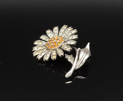 GERMANY 925 Silver  Vintage Antique Citrine & Topaz Flower Brooch Pin  BP9740