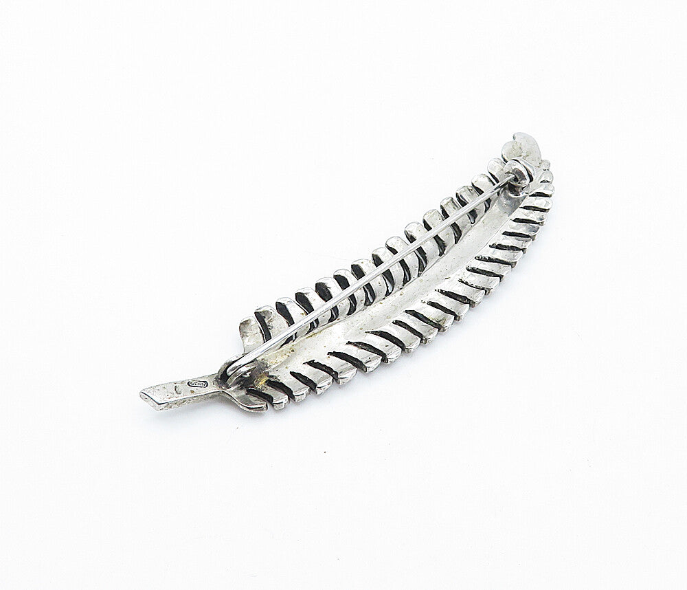 BELGIUM 925 Sterling Silver  Vintage Sparkling Feather Brooch Pin  BP1361