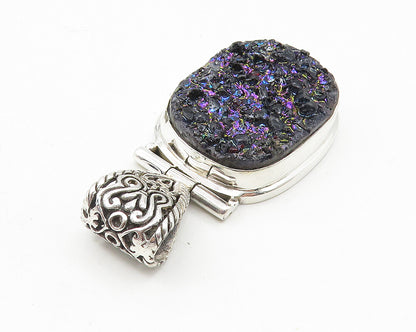 925 Sterling Silver  Druzy Stone Shiny Hinge Swirl Bail Pendant  PT8004