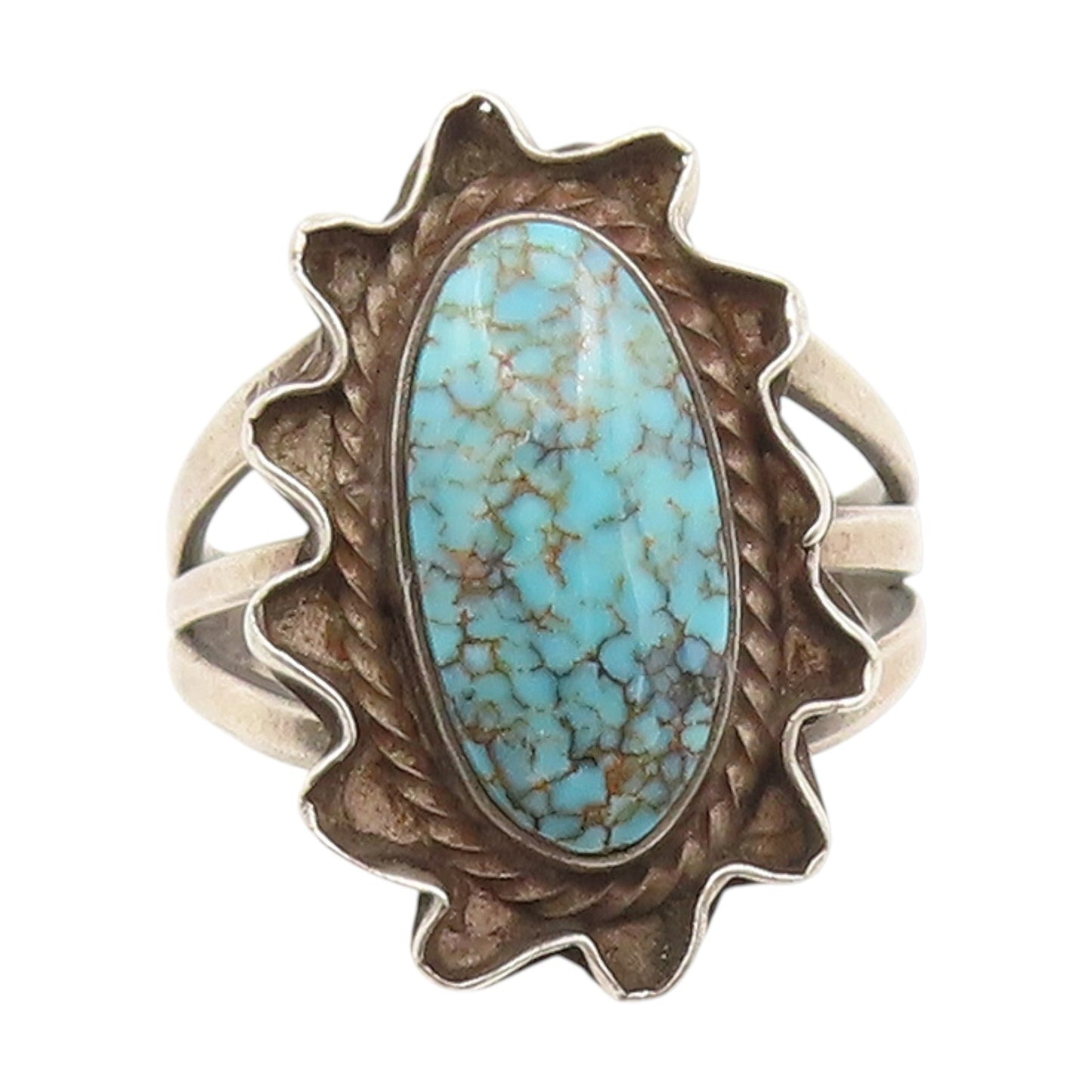 925 Sterling Silver Vintage Ring SOUTHWESTERN Cabochon Turquoise Sz 6 RG33917
