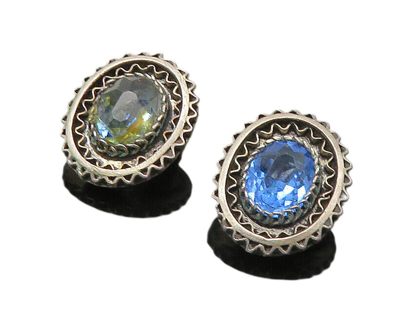 ISRAEL 925 Sterling Silver  Vintage Blue Stone Non Pierce Earrings  EG10726
