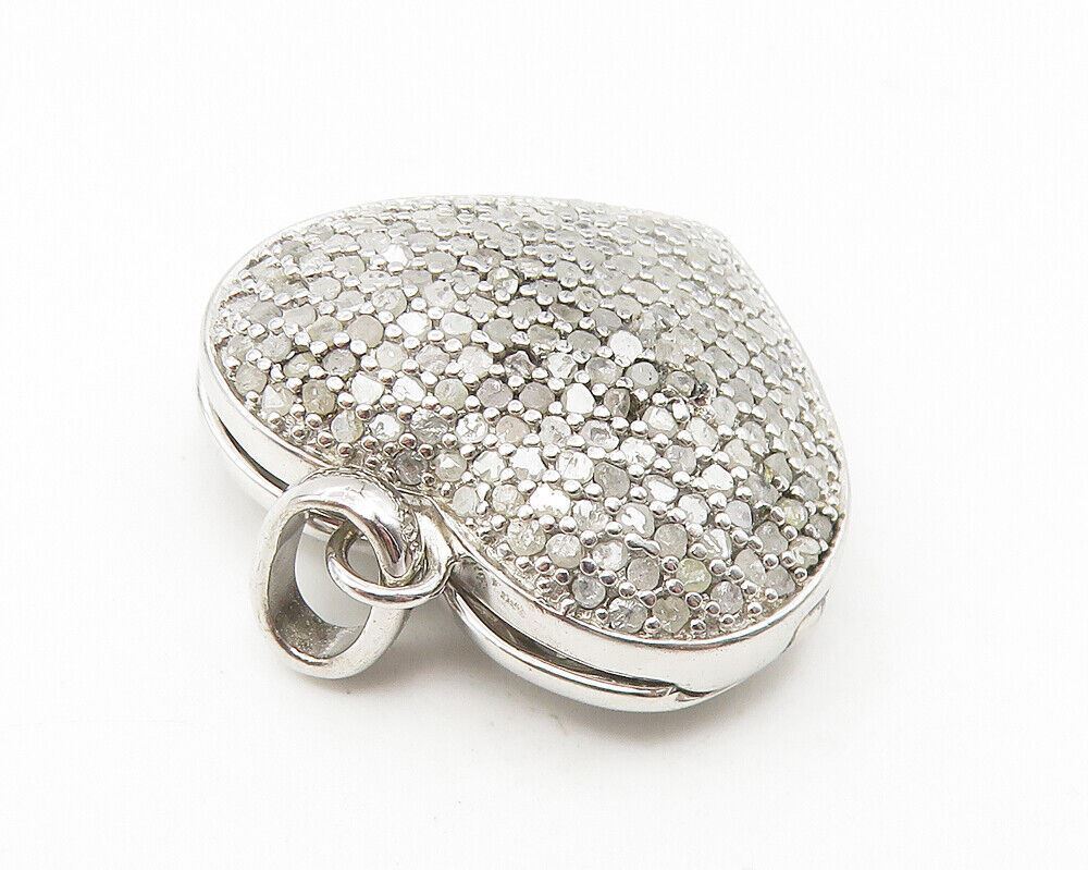 925 Sterling Silver  Genuine Diamonds Love Heart Locket Pendant (OPENS) PT9010