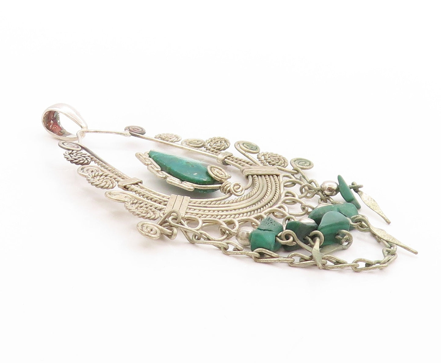 925 Sterling Silver Vintage Pendant Ethnic Crescent Style Wired Eilat  PT24209