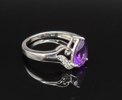 925 Silver  Vintage Elegant Amethyst & Topaz Open Swirl Ring Sz 7.5  RG25700