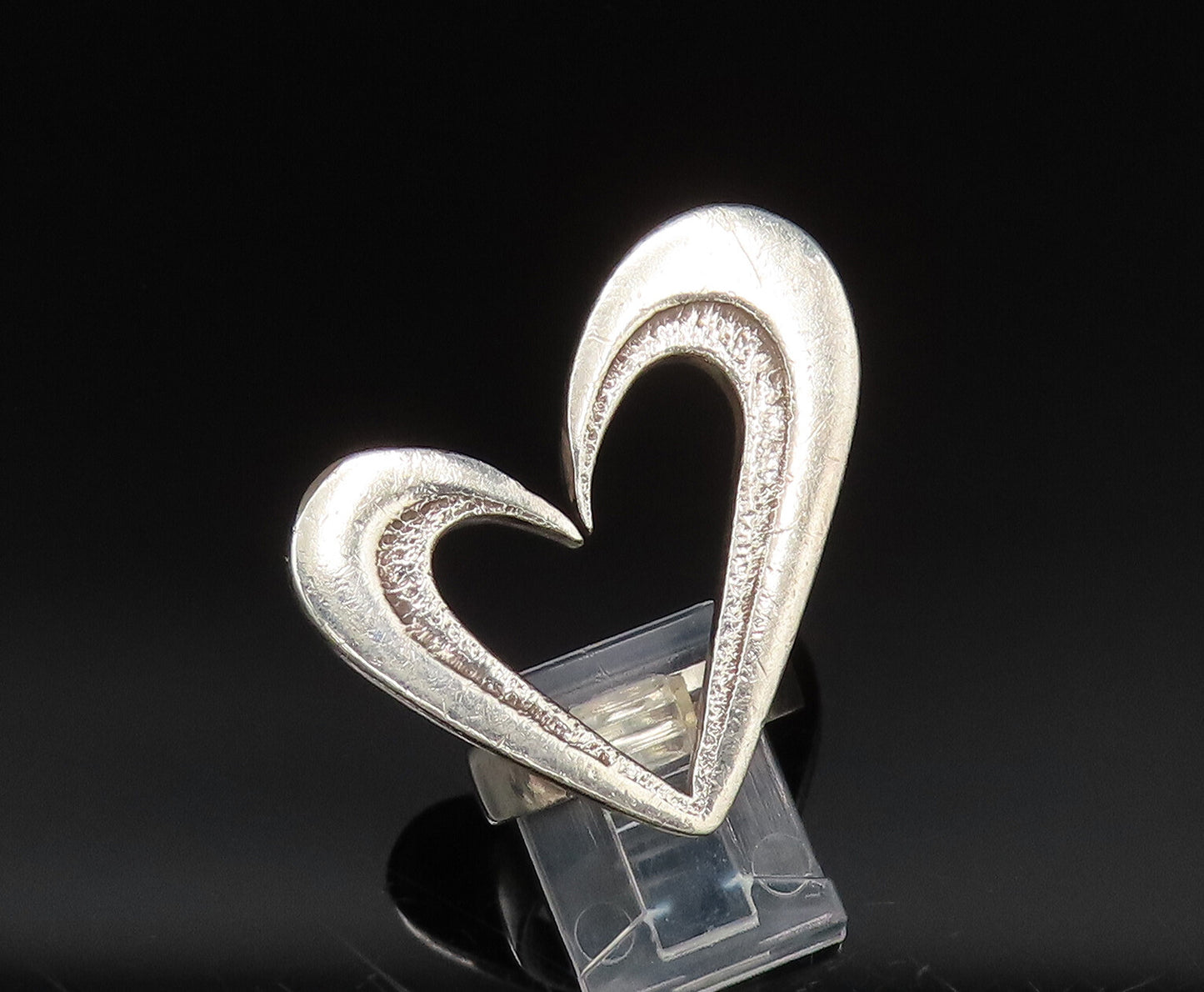 925 Sterling Silver  Vintage Open Floating Love Heart Ring Sz 5.5  RG25363