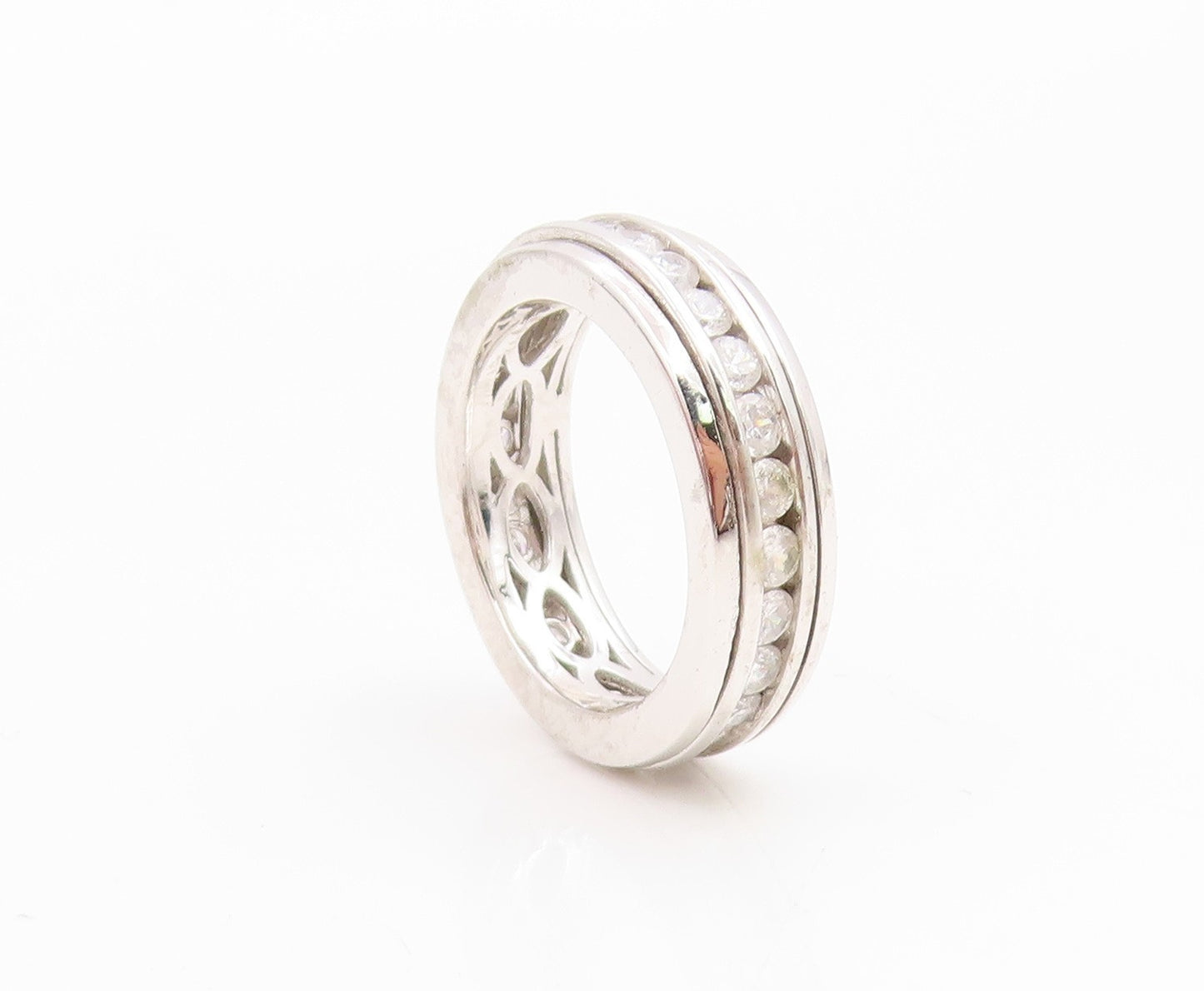 925 Sterling Silver Vintage Ring Channel Set CZ Chunky Spinner Band Sz 7 RG35341