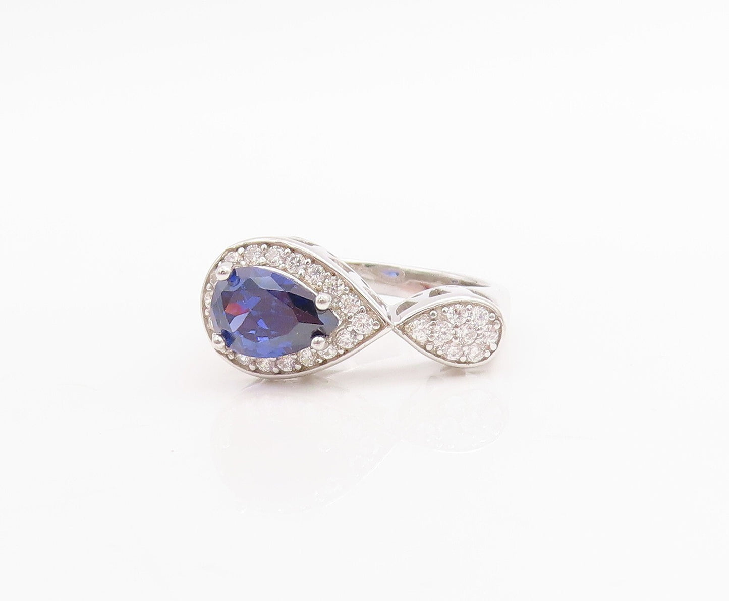 925 Sterling Silver Vintage Ring Designer Sapphire & CZ Infinity  Sz 7  RG30557