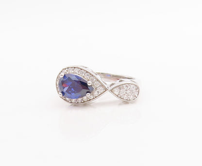 925 Sterling Silver Vintage Ring Designer Sapphire & CZ Infinity  Sz 7  RG30557