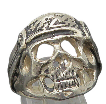 925 Sterling Silver  Vintage Shiny Skeleton Head Biker Ring Sz 9  RG22318