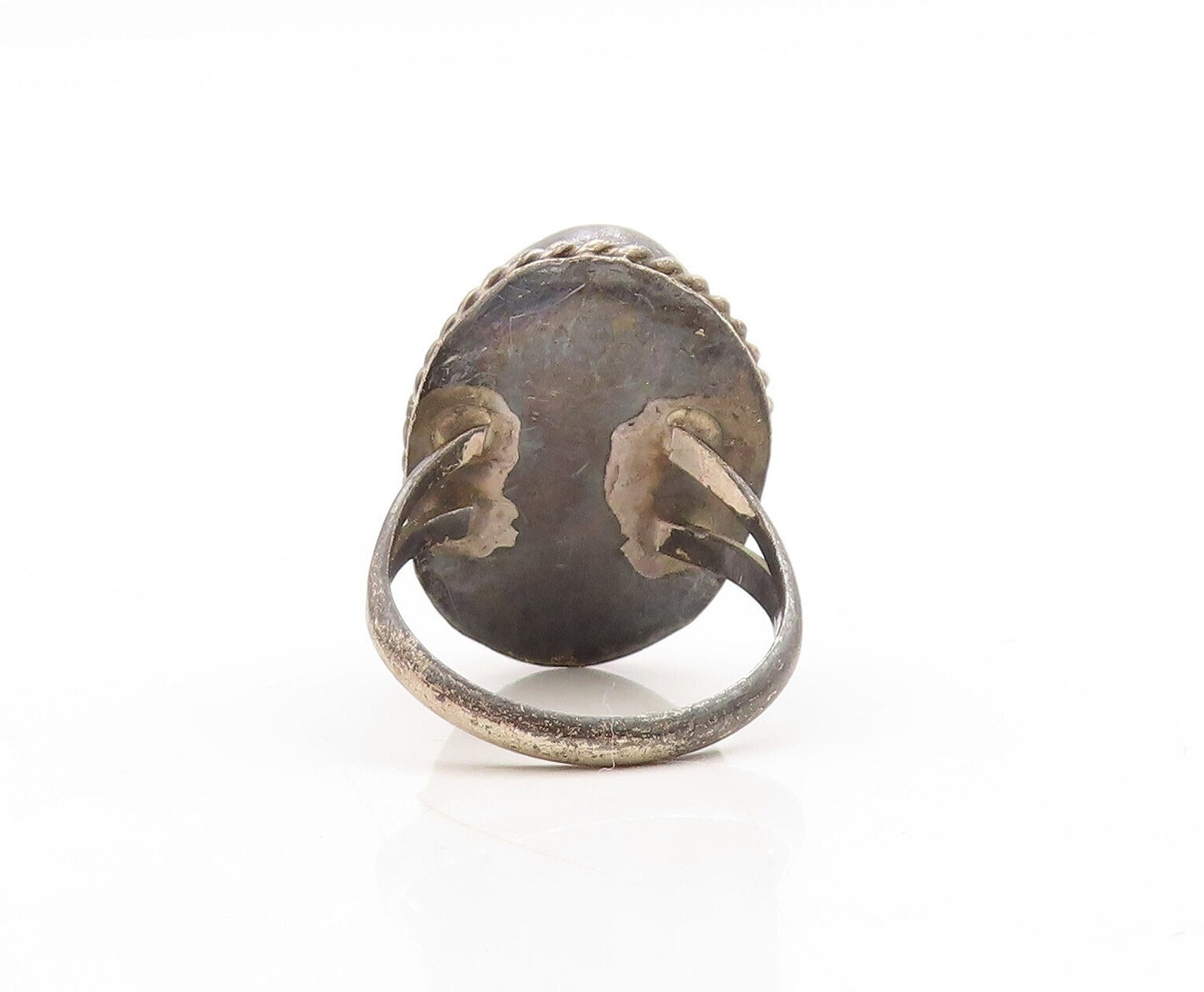 925 Sterling Silver Vintage Ring Dark Tone Modernist Gemstone  Sz 8  RG31278