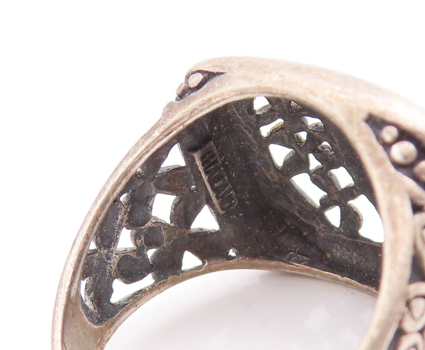 925 Sterling Silver Vintage Ring Designer Square Floral Cutout Eye Sz 7  RG28951