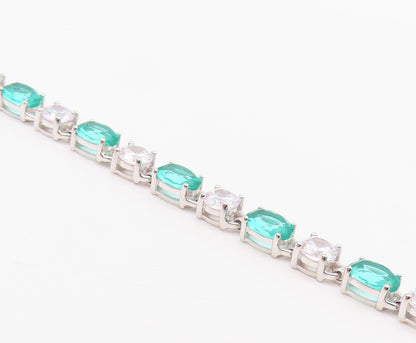 925 Sterling Silver Vintage Bracelet Oval Cut Sea Green & White Topaz  BT10880